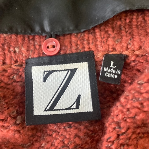 Rust colored wool blend toggle close knit sweater Jacket faux fur collar large - Picture 3 of 16